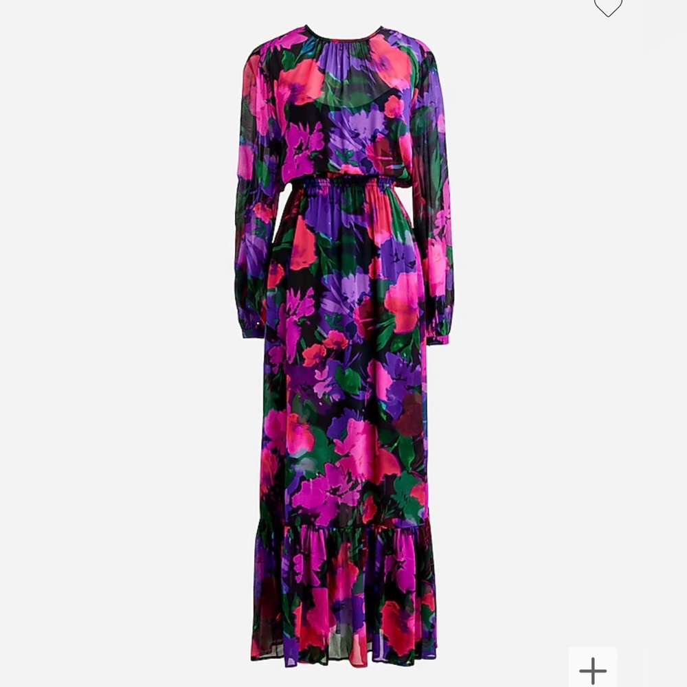 Long sleeve chiffon midi dress in watercolor floral